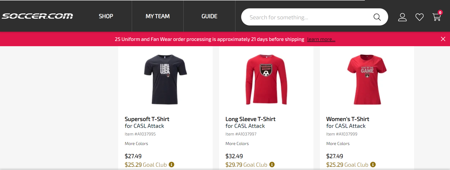 Visit CASL's Soccer.com store to purchase uniforms and fan gear.